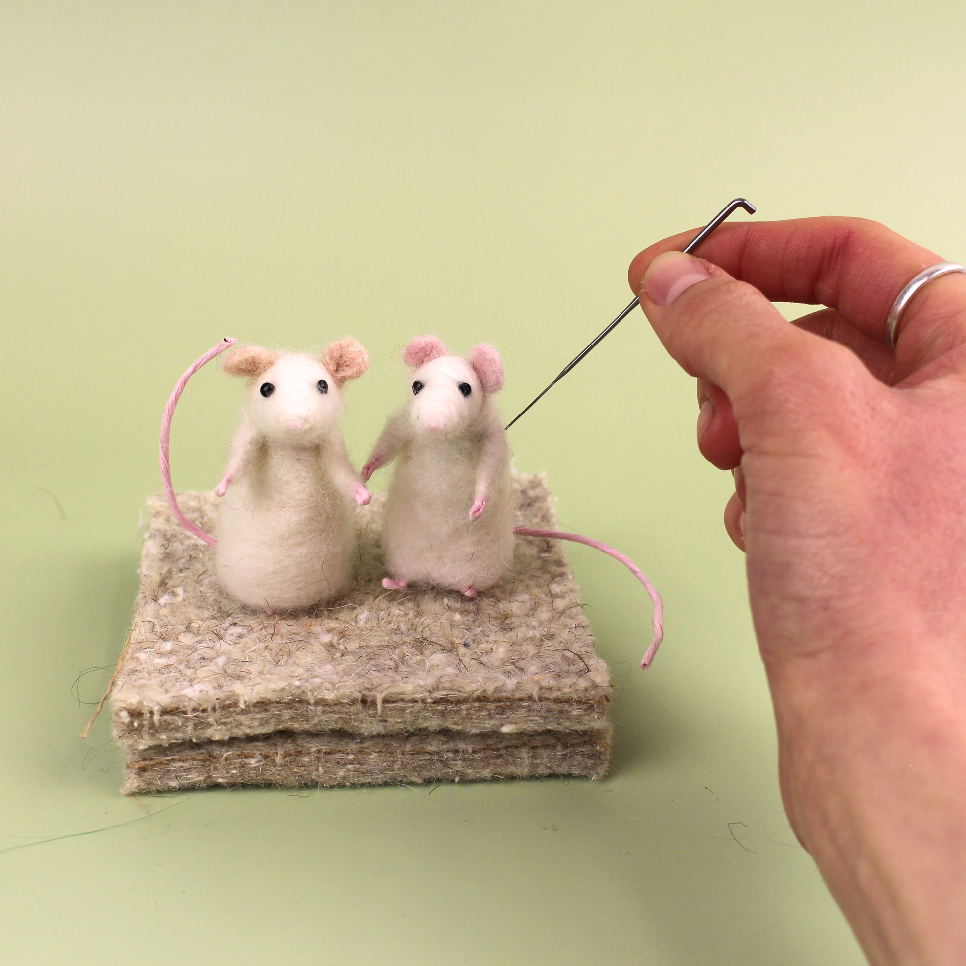 White Pose-able Mouseling Small Needle Felt Kit - makes two - The Makerss