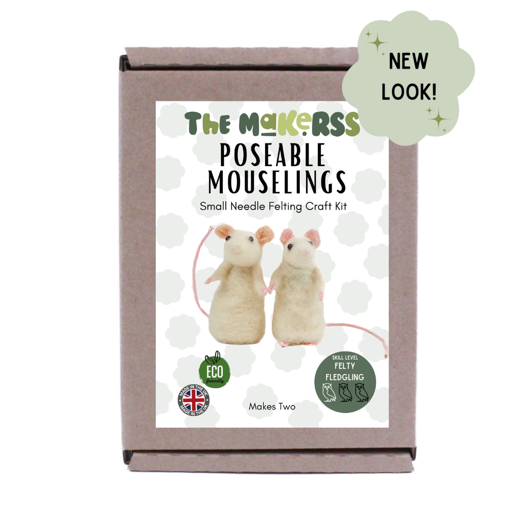 White Pose-able Mouseling Small Needle Felt Kit - makes two - The Makerss