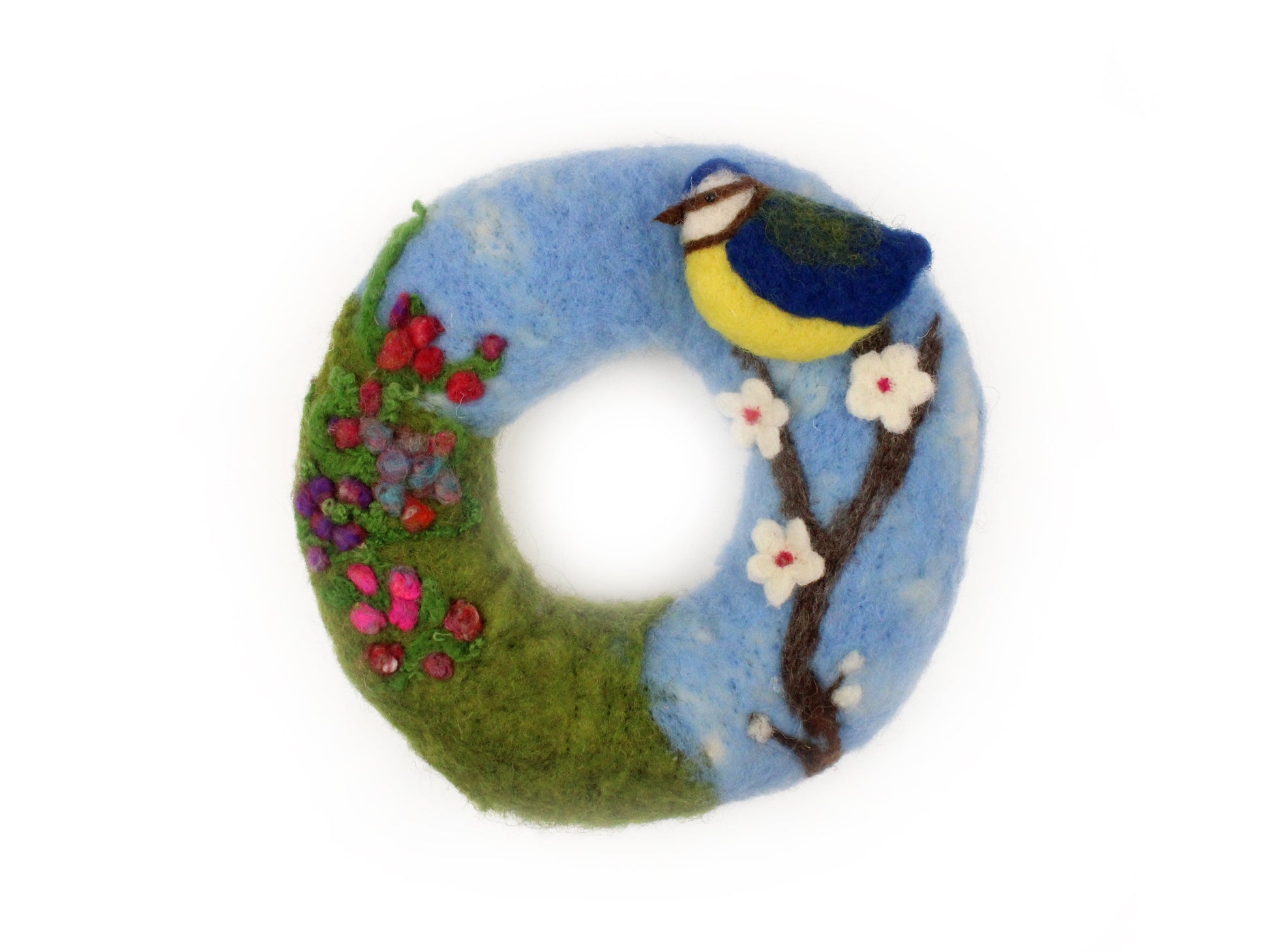 Blossom and Blue Tit Brooch Wreath Needle Felt Kit - The Makerss